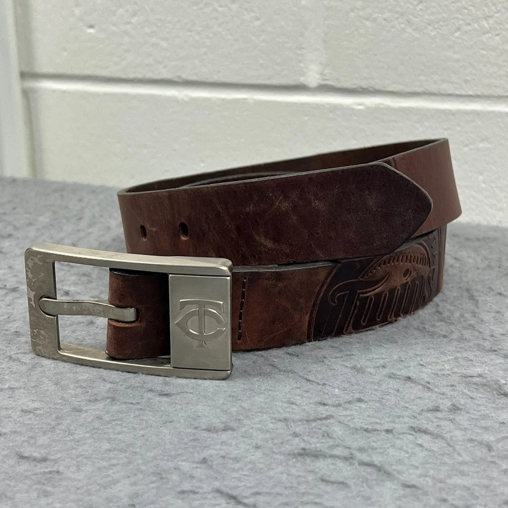 Minnesota‎ Twins Belt Men's 34 Brown Embossed Leather MLB Eagles Wings Baseball